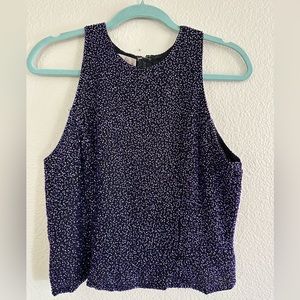 Vintage Laurence Kazar Sleeveless Zipper Purple Bead Silk Tank Top Size Large